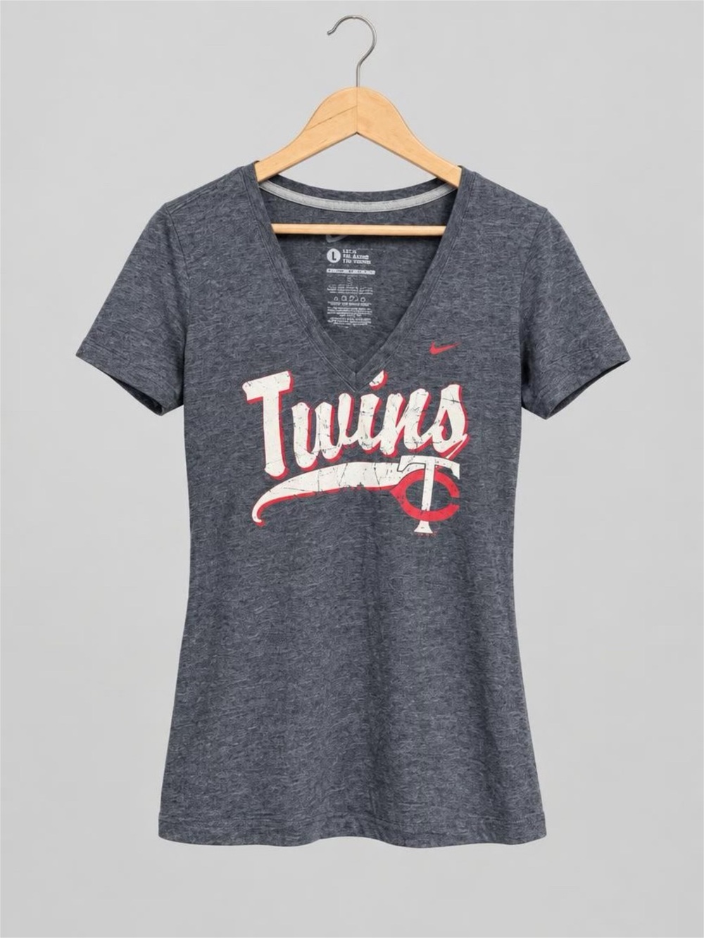 Nike Women's Twins V-Neck Tee - Heather Navy with Red & White Logo
